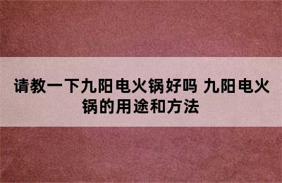 请教一下九阳电火锅好吗 九阳电火锅的用途和方法